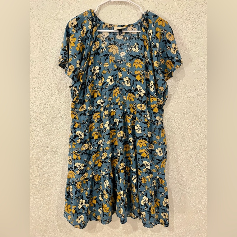 Universal Thread Floral Blue and Gold Midi Dress